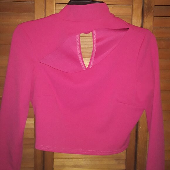 Hot Pink SZ S Tight Fit Cut Out, Keyhole Back, Cropped Knit Top Valentines! - Picture 1 of 4